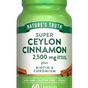 Natures Truth Ceylon Cinnamon 2500Mg+Biotin$Chromium Capsules 60'S