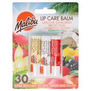 Malibu Blister Pack Spf 30 Lipbalm Vanilla /Tropical/Strawberry