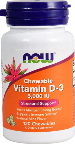 Now Foods, Chewable Vitamin D-3, Natural Mint, 5,000 IU, 120 Chewables
