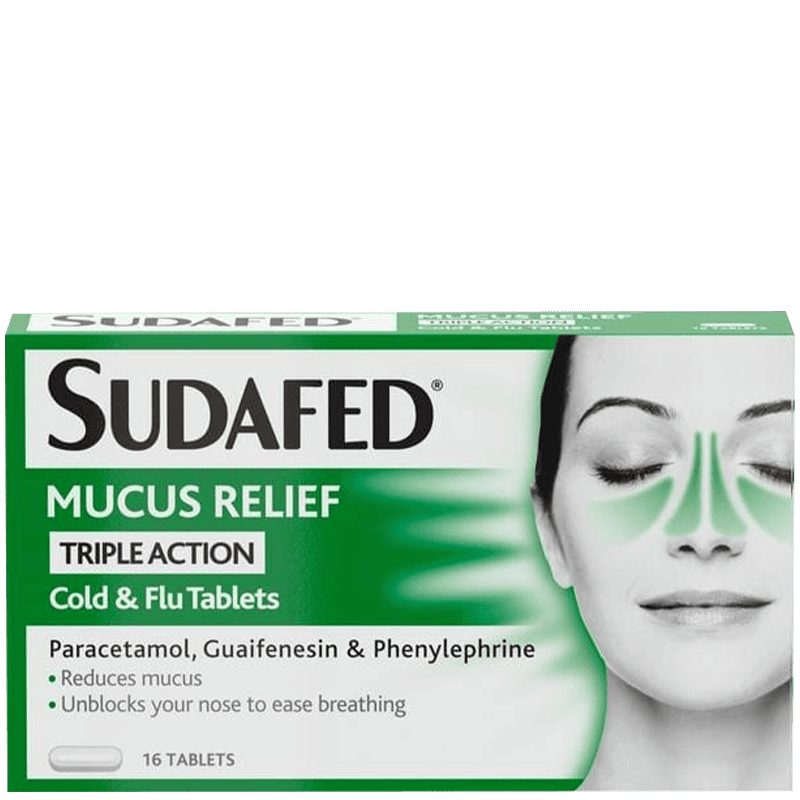 Sudafed Mucus Relief Triple Action Cold $Flu Tablets 16'S